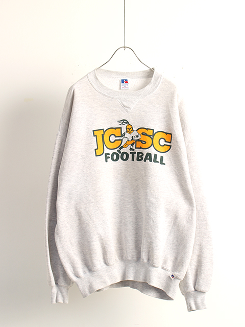 【USED】90s RUSSELL ATHLETIC CREW NECK SWEAT LIGHT GRAY 'JCSC FOOTBALL'  size-XXL ラッセルアスレティッククルーネックスウェット霜降りグレーフットボール