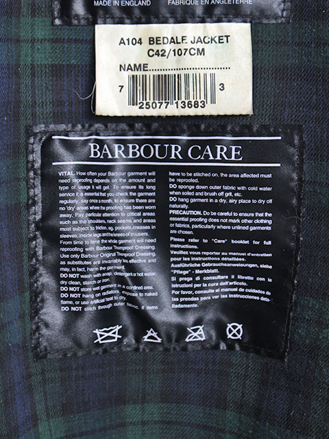 Barbour 旧3ワラント BEDALE ブラック サイズ42 バブアー ビデイル