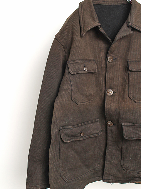 30s～FRENCH COTTON PIQUE HUNTING JACKET ANIMAL BUTTON  30年代フランスコットンピケハンティングジャケット動物ボタン