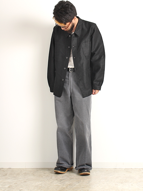 40～50s BLACK MOLESKIN FRENCH WORK JACKET -OIKOS 毎日を楽しく豊か