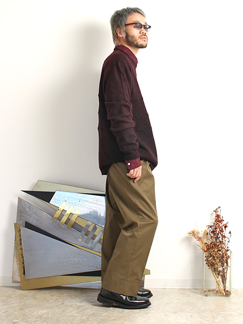 CASHMERE REMAKE PATCHWORK POLO SWEATER-BROWN SIZE2 yoused カシミアリメイクパッチワークセーター