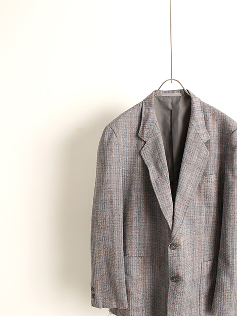 【USED】DAMAGED JAPANESE GRAY CHECK TAILORED JACKET 'HAI VASERON'  ダメージ加工日本グレーチェックテーラード