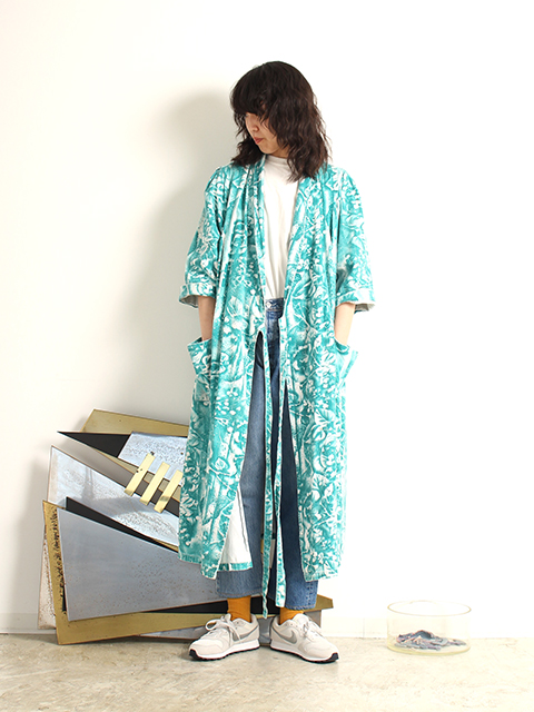 【USED】90s? FLOWER PRINT HALF SLEEVE GOWN 草木プリントハーフスリーブガウン