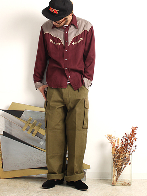 FRENCH ARMY M-47 CARGO TROUSERS 35SIZE ALUMI BUTTON フランス軍M47カーゴ35サイズアルミボタン