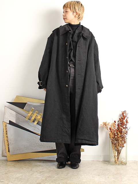 FRENCH ARMY MOTOR CYCLE COAT BLACK DYED WITH  POCKETフランス軍モーターサイクルコートブラック染めポケット付き