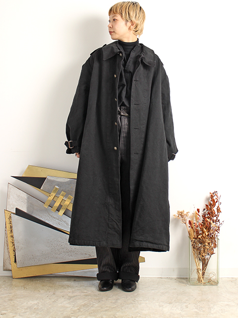 FRENCH ARMY MOTOR CYCLE COAT BLACK DYED WITH POCKET-イギリス軍温帯