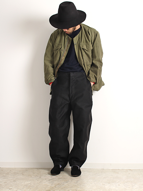 DEAD STOCK】30s ADOLPHE LAFONT BLACK MOLESKIN WORK PANTS-OIKOS