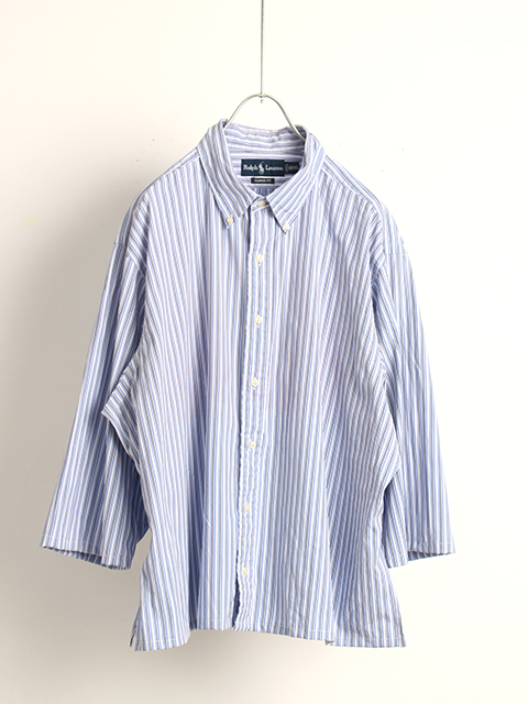 【USED】RALPH LAUREN HALF SLEEVE BUTTON DOWN CLASSIC XXL-STRIPE  ラルフローレンハーフスリーブボタン