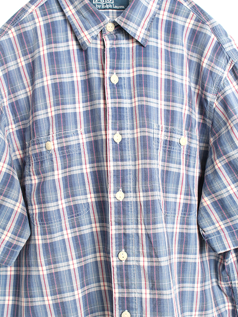 USED】RALPH LAUREN S/S WORK CHECK SHIRT SIZE-L- 毎日を楽しく豊かに