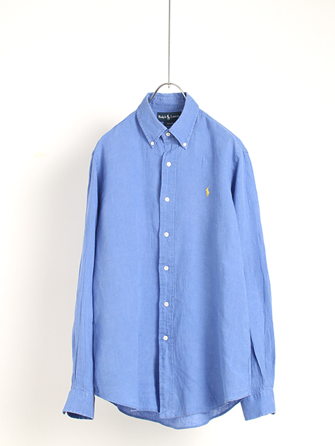 【USED】RALPH LAUREN BUTTON DOWN SHIRT 'LINEN 100%'ラルフボタンダウンリネン100%サックス