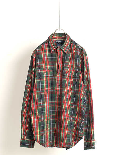 USED】RALPH LAUREN WORK SHIRT 'WHITFIELD' GREEN×RED CHECK M-OIKOS