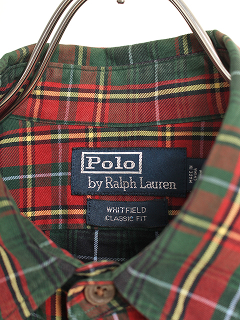 USED】RALPH LAUREN WORK SHIRT 'WHITFIELD' GREEN×RED CHECK M-OIKOS